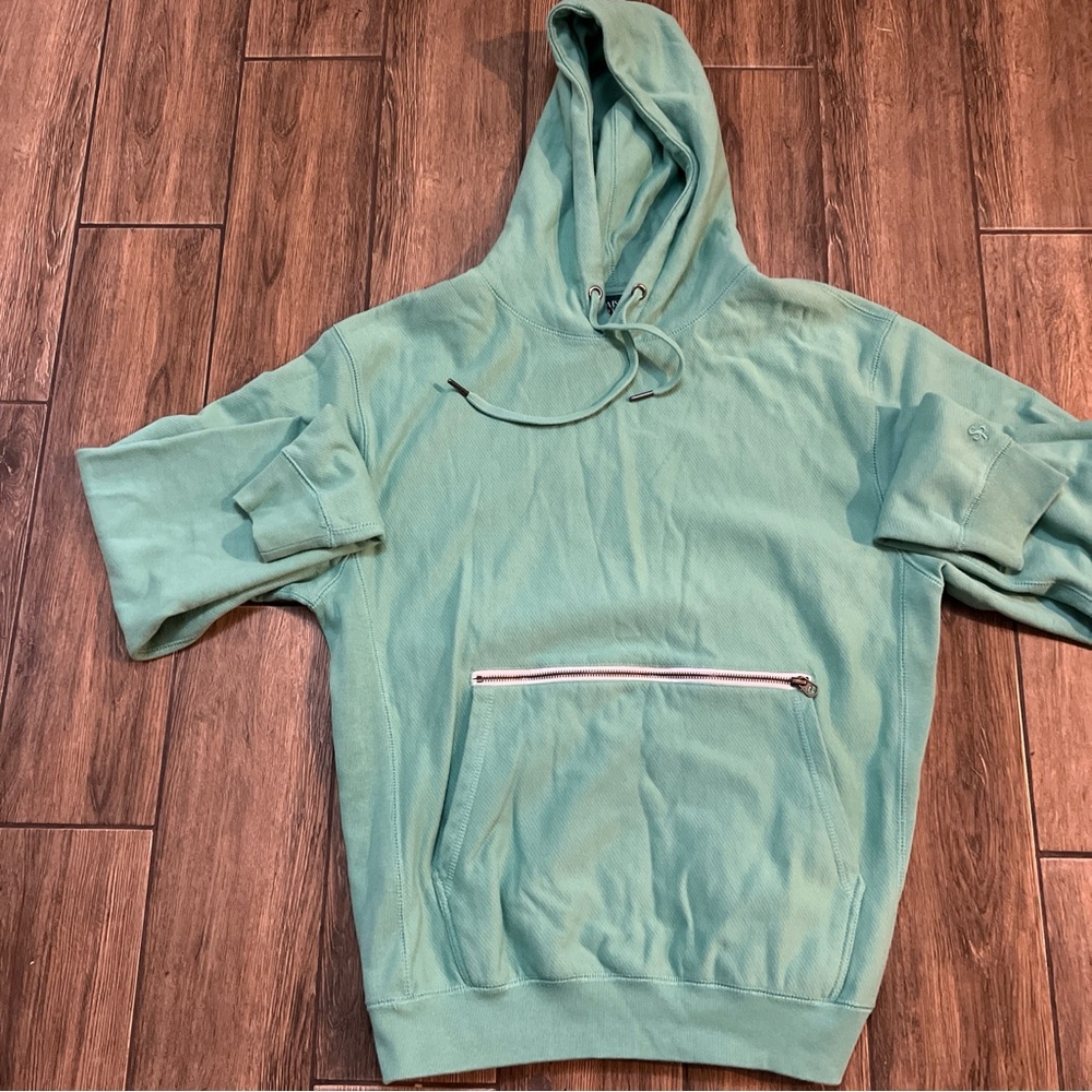MAISON ARTICLE SP PULLOVER HOODIE SWEATSHIRT W/ZIP POCKET MINT GREEN MEN SZ L